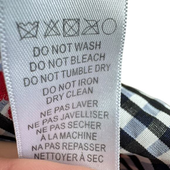 Adrianna Papell Gingham Floral Tie Button Up Short Sleeve Above Knee Dress Sz 8 - Picture 8 of 8